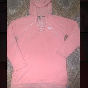 PINK lace up front hooded sweatshirt